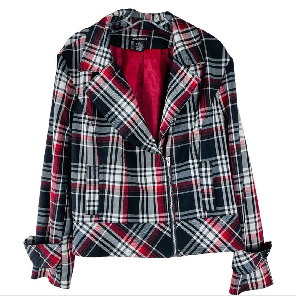 Luciano Dante black red plaid preppy academia zip jacket 14